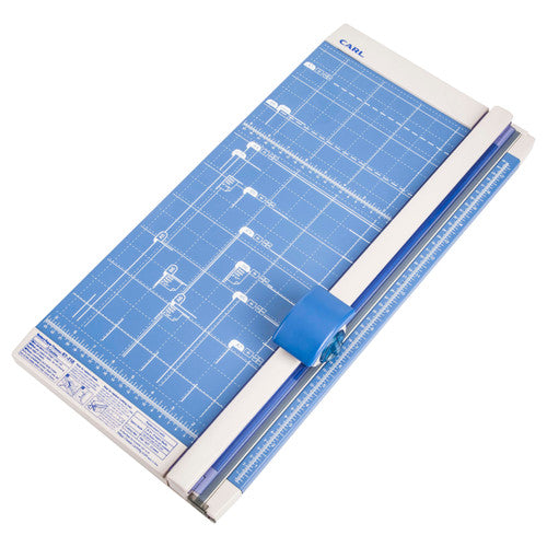 Carl RT218 A3 paper trimmer front view showing full cutting rail and calibrated base