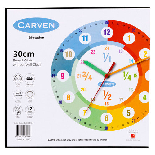 Side profile of Carven 300mm wall clock showing glass lens and polypropylene casing depth