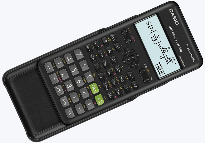 Casio FX-82AU PLUS II 2nd Edition scientific calculator with its black slide-on hard protective cover shown alongside, illustrating the durable case included with the unit