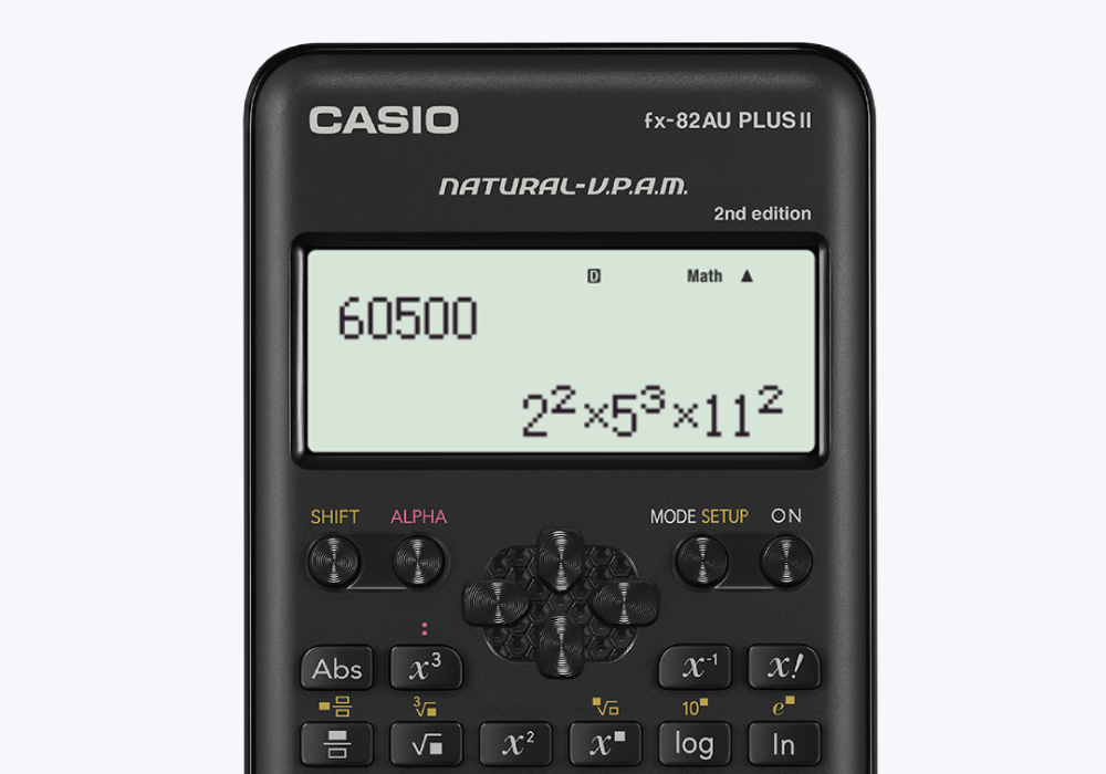 Calculator screen showing a number broken into its prime factors