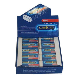 Celco Maxi Erasers display pack of 20, individually cellophane wrapped, PVC-free and latex-free