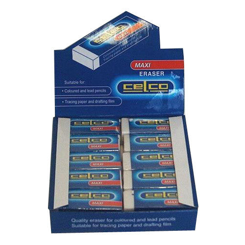 Celco Maxi Erasers display pack of 20, individually cellophane wrapped, PVC-free and latex-free
