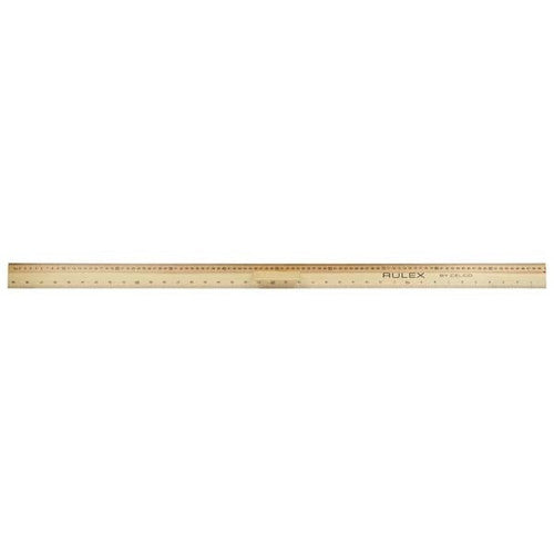 Celco Rulex 1 metre polished wooden ruler with handle, top-down view on white background