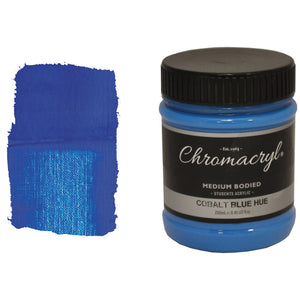 Chroma Chromacryl Student Acrylic Paint 250ml Jar Cobalt Blue: jar beside a brushed swatch of strong royal blue paint