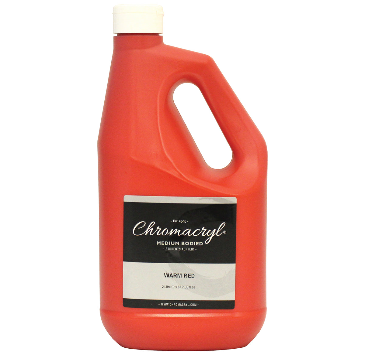 Chroma Chromacryl Warm Red 2 litre handled bottle, front label reading medium bodied students acrylic