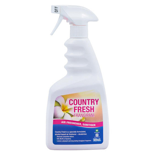 Clean Plus Country Fresh Frangipani 750ml alcohol-based air freshener and disinfectant, pack of 12 bottles