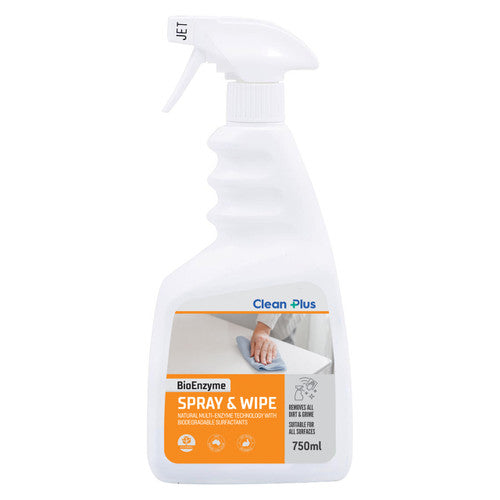 Clean Plus BioEnzyme Spray and Wipe 750ml bottle, natural enzyme-based multi-surface cleaner, pack of 12