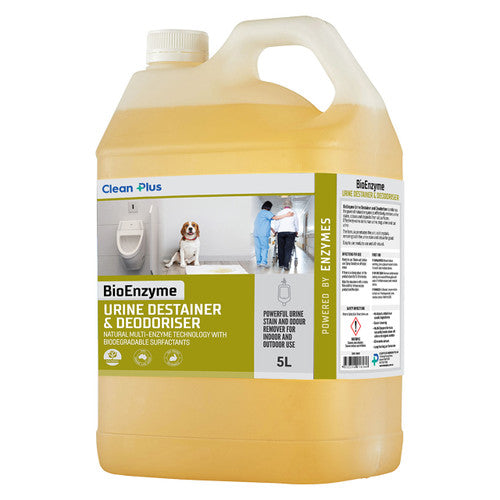 Clean Plus Bioenzyme Urine Destainer and Deodoriser 5L bottle with multi-enzyme formula label