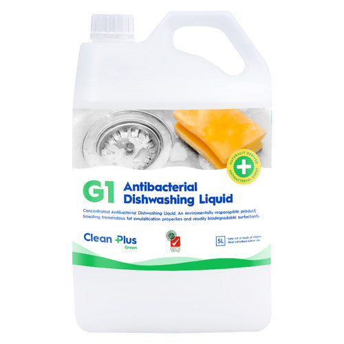 Clean Plus G1 Antibacterial Dishwashing Liquid 5L white bottle with label