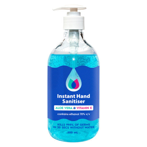Clean Plus Instant Hand Sanitiser 500ml bottles - pack of 12 alcohol-based gel with Aloe Vera and Vitamin E