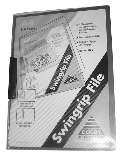 Colby 190A Swinggrip Punchless File A4 30 Sheet Polypropylene Black Pack of 5