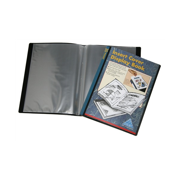 Colby 245A A4 20-pocket display book with black covers and clear front insert pocket