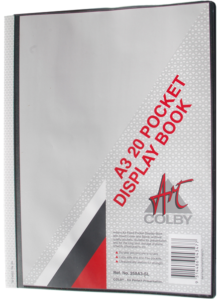 Colby 258A3 A3 display book with 20 clear polypropylene pockets and insertable cover, front view