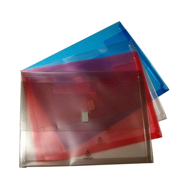 Colby 325A translucent A4 polywally wallet with hook-and-loop closure, shown in assorted colours, pack of 12