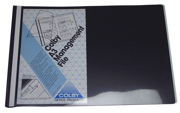 Colby A3 Premium Clear Cover Management File, Black. Clear Cover File from Colby, shown on a plain white background.