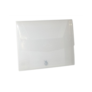 Colby Art A4 clear polypropylene carry case with half moon tab closure, front view showing document storage