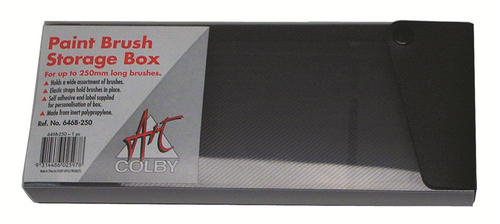 Colby Art 646B-250 black polypropylene drawer-type brush storage box with clear slip cover and press stud closure