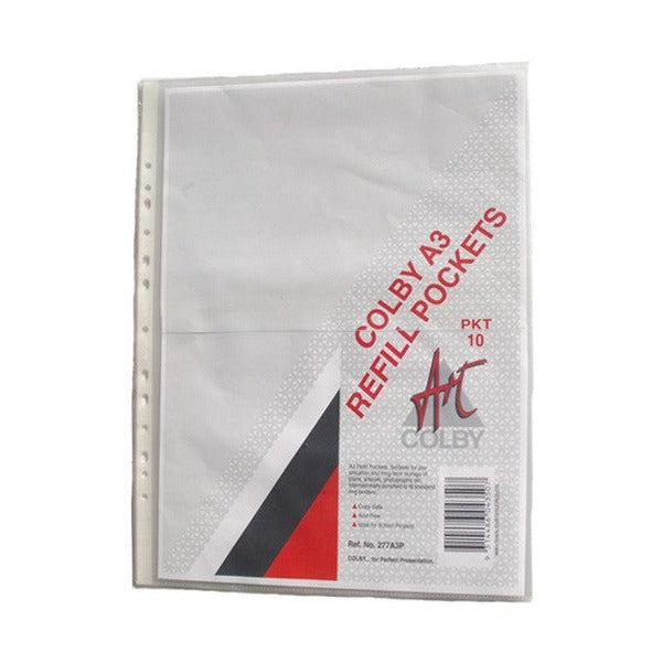 Colby Art 277A3P Economy A3 refill pockets, pack of 10, archival-clear and internationally punched