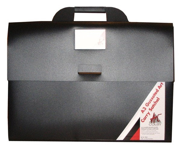 Colby Art Gusseted A3 Art Carry Satchel, Black. Art Carry Satchel from Colby Art, shown on a plain white background.