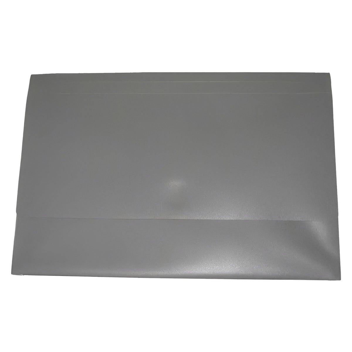 Front product view of the Colby Polywally Foolscap Wallet in slate grey against a clean white background. The image highlights the simple flap design, lightly embossed translucent polypropylene material and spacious foolscap proportions, providing a clear view of this practical expandable wallet for everyday document organisation.