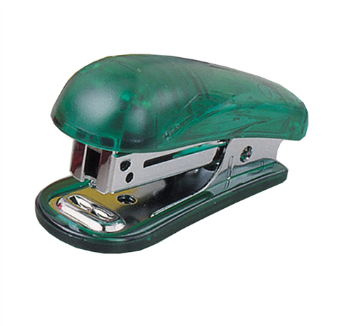 Colby KW-5103T Little Gem mini stapler in emerald transparent housing with chromed steel base