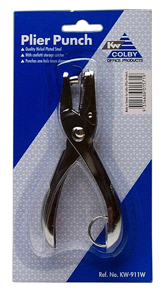 Colby KW-911W chrome nickel-plated steel single hole plier punch with waste confetti holder