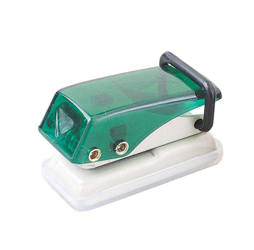 Colby KW Little Gem single-hole mini punch in emerald green with clear acrylic handle and plastic confetti catcher base