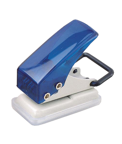 Colby KW Little Gem single hole punch in sapphire with clear acrylic handle and plastic base confetti catcher