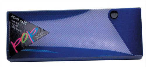 Colby POP purple translucent drawer-type pencil box with clear slide cover and snap-button closure