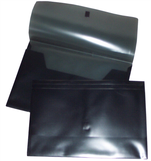 Colby POP translucent black foolscap polywally wallet with hook and loop closure and 30mm gusset, pack of 12