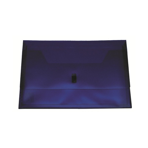 Colby POP purple translucent foolscap polywally wallet with hook and loop closure and 30mm gusset, pack of 12
