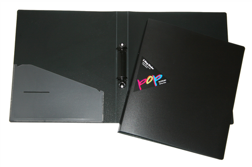 Colby POP A4 translucent black ring binder with 25mm 2-O ring mechanism, linen-embossed polypropylene cover, front view
