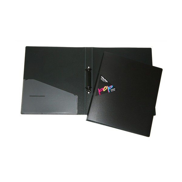 Colby POP A4 translucent black ring binder with 25mm 2-O ring mechanism, linen-embossed polypropylene cover, front view