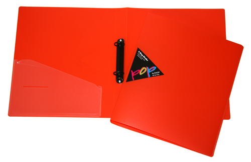Colby POP A4 translucent orange ring binder with 25mm O-rings and linen embossed polypropylene cover