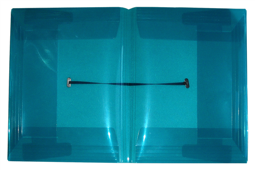 Pop P-337A A4 duo document wallet in translucent blue with twin expandable pockets and elastic closure