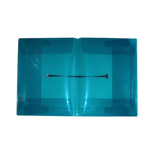 Pop P-337A A4 duo document wallet in translucent blue with twin expandable pockets and elastic closure