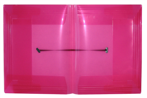 Colby POP A4 Duo Document Wallet in translucent pink with twin expandable pockets and black elastic closure