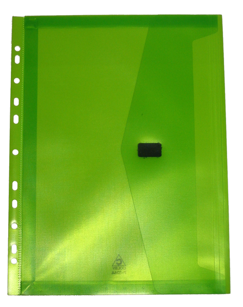 Colby POP A4 translucent lime polywally binder wallet with hook and loop closure and 30mm gusset