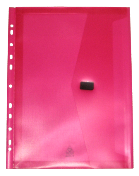 Colby POP A4 translucent pink polywally binder wallet with hook and loop closure and 30mm gusset, pack of 12
