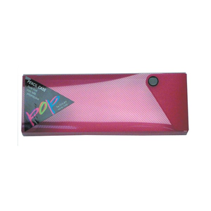 Pop P-645PC-PINK drawer type pencil box, pink tray in a clear slide cover with fine diagonal lines, press stud and Pop by Colby label