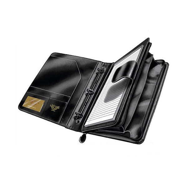 Colby Waterville WF38A4 black faux Nappa Calfskin A4 executive double zip sales companion open to show internal pockets and 3-ring binder