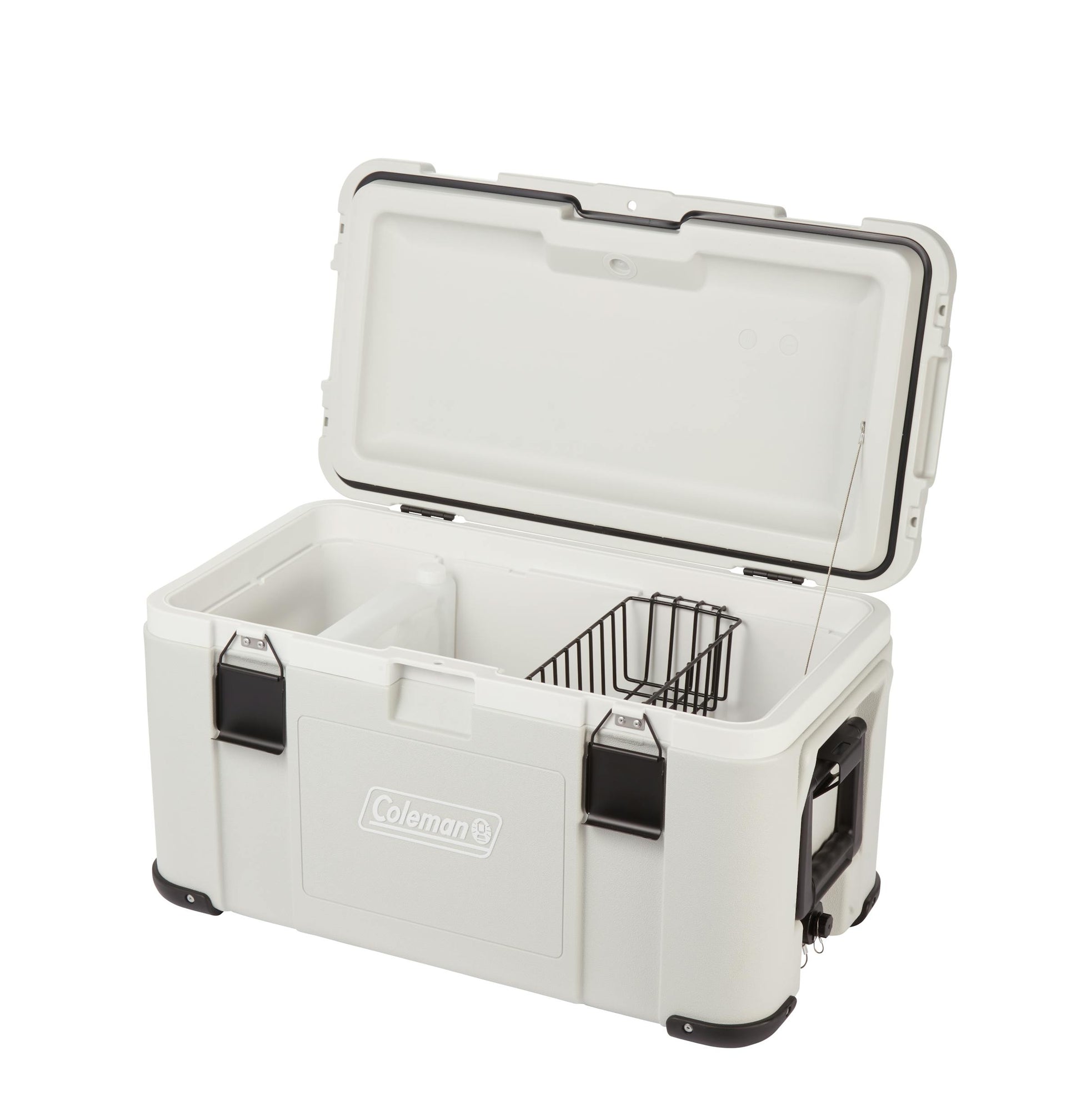 Coleman Glacier 50L Hard Cooler Grey, detail view, showing the grey hard cooler.