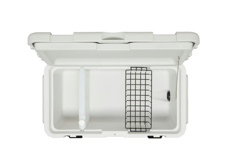 Coleman Glacier 50L Hard Cooler Grey, shown in use, showing the grey hard cooler.