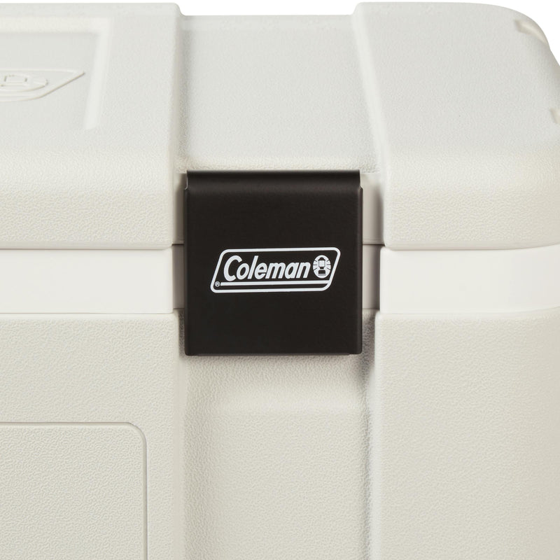 Coleman Glacier 50L Hard Cooler Grey, handle detail, showing the grey hard cooler.