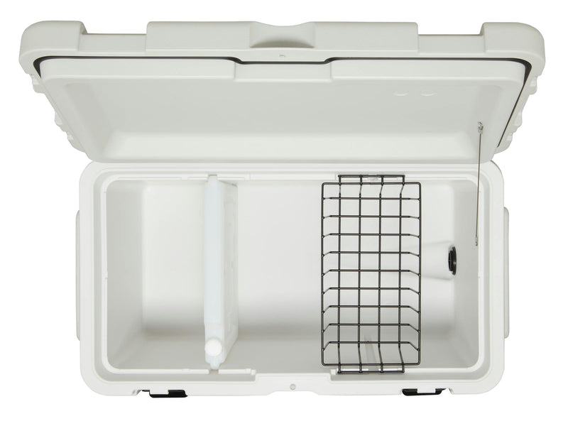 Coleman Glacier 70L Hard Cooler Grey, shown in use, showing the grey hard cooler.