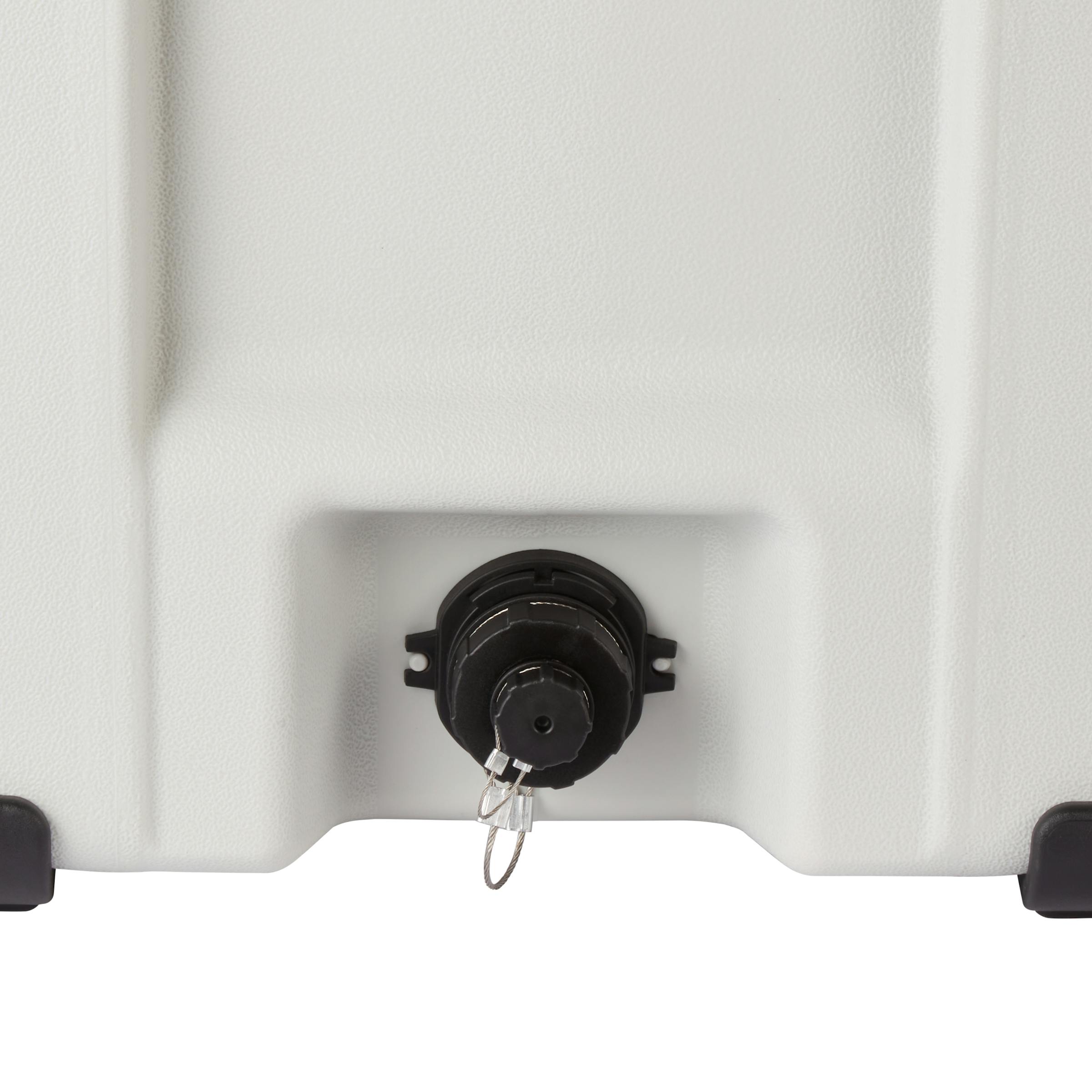 Coleman Glacier 70L Hard Cooler Grey, lid and latch detail, showing the grey hard cooler.