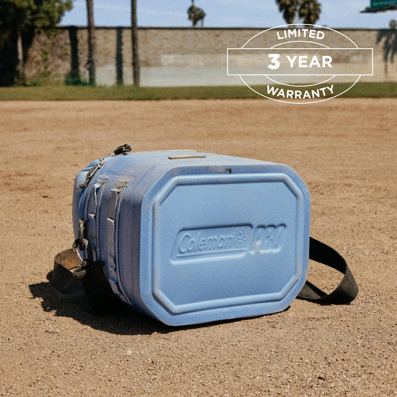 Coleman Pro 16 Can Soft Cooler Bag Sky Blue, detail view, showing the sky blue soft cooler bag.
