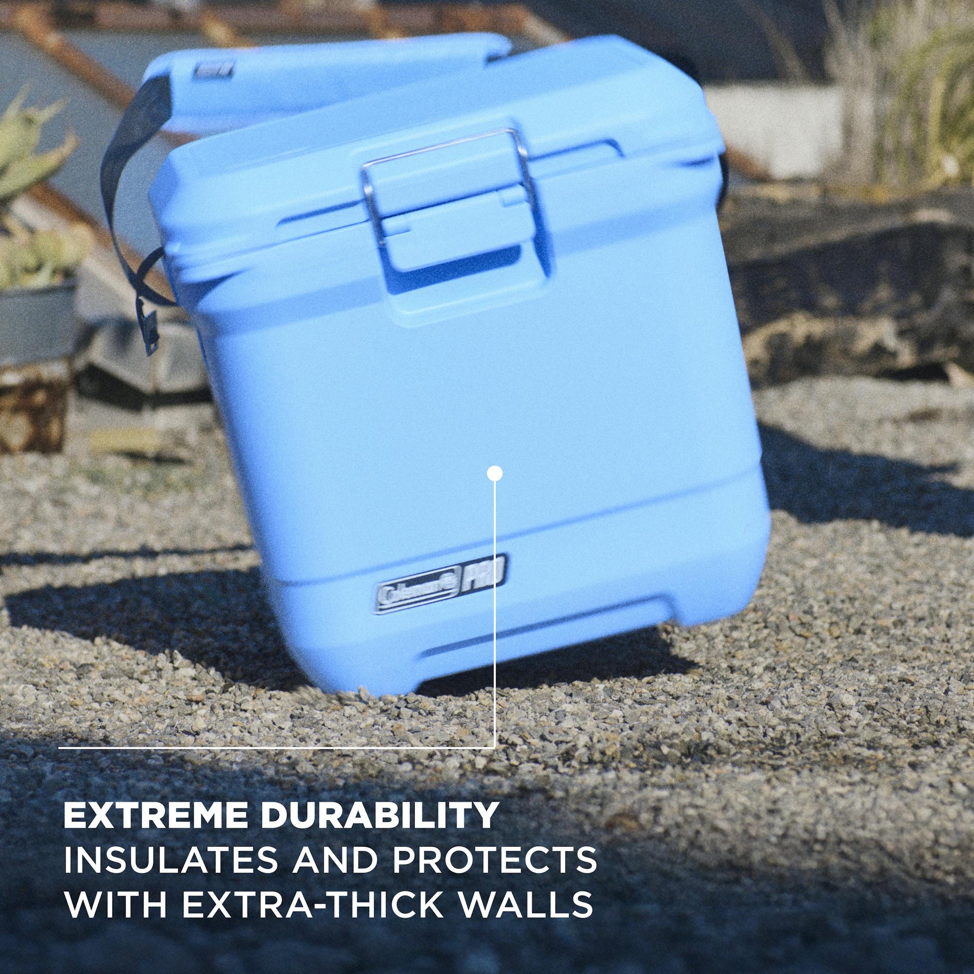 Coleman Pro 24L Hard Cooler Sky Blue, alternate view, showing the sky blue hard cooler.