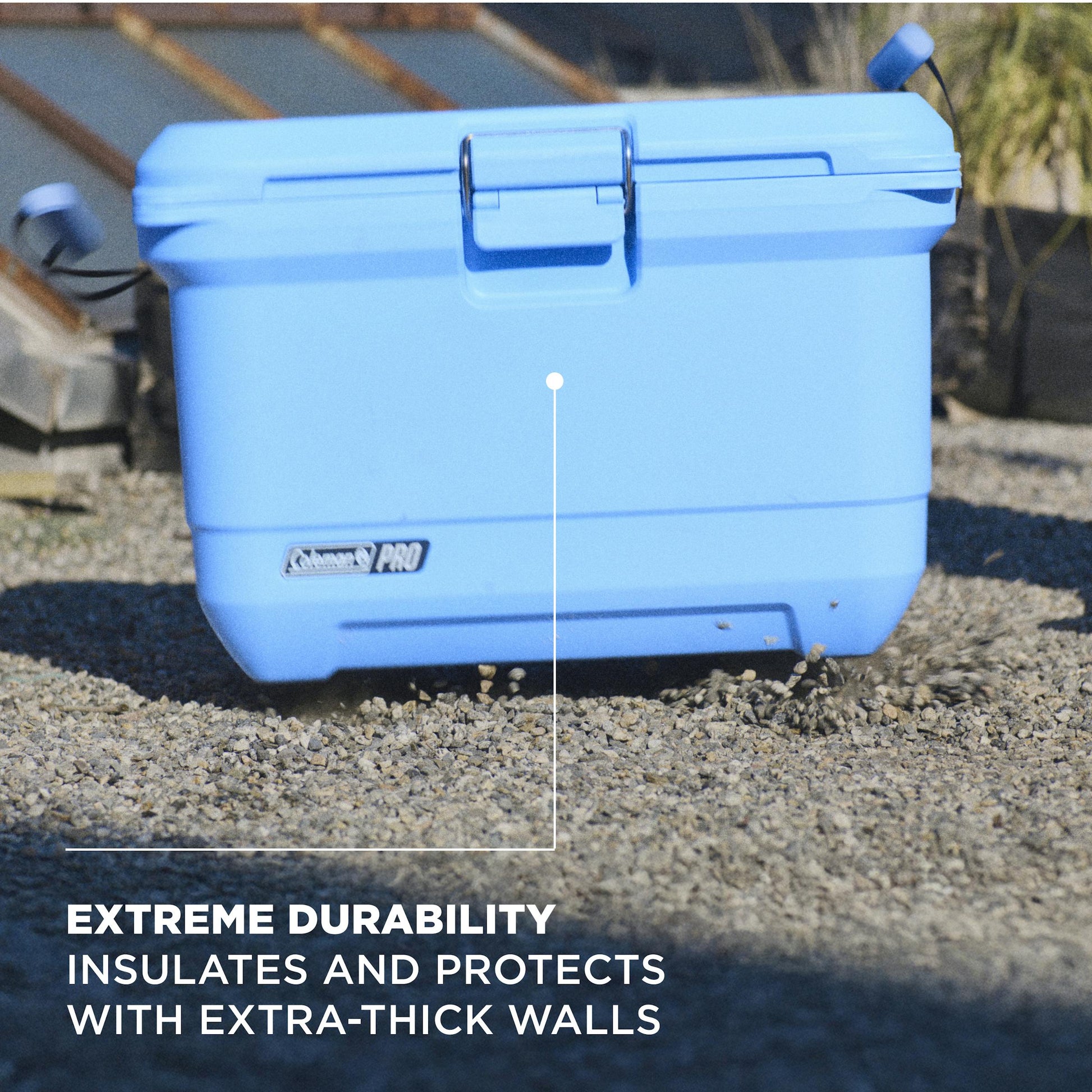 Coleman Pro 42L Hard Cooler Sky Blue, alternate view, showing the sky blue hard cooler.