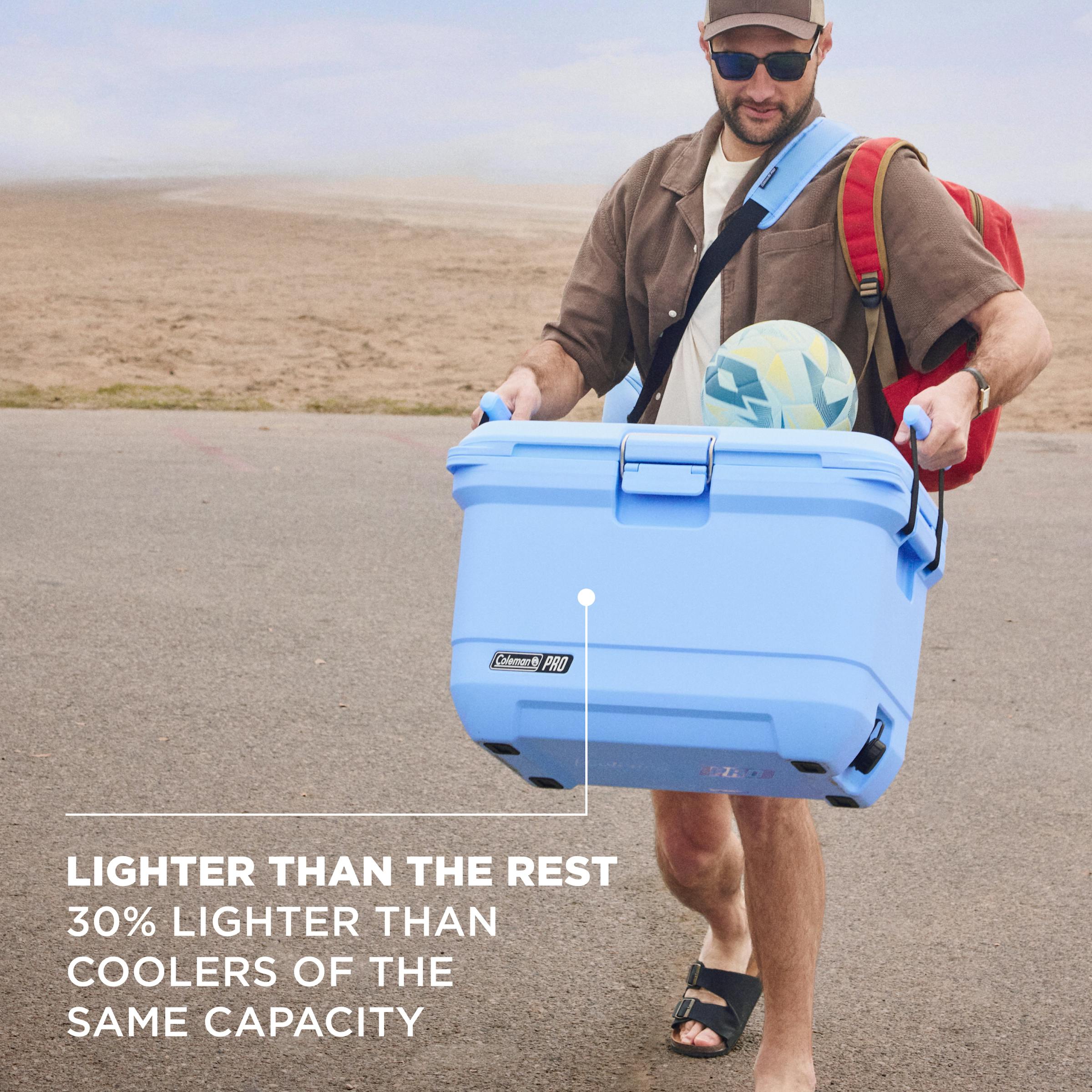 Coleman Pro 42L Hard Cooler Sky Blue, additional view, showing the sky blue hard cooler.